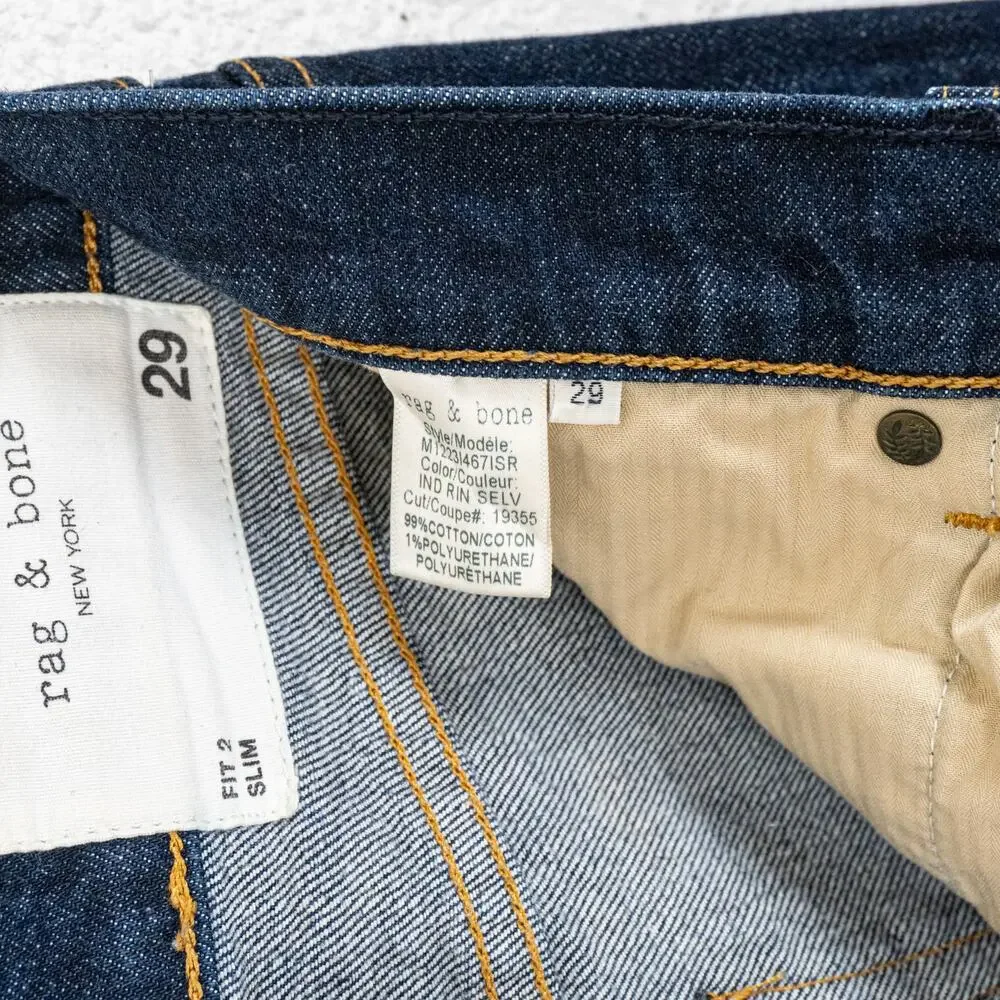 Rag & Bone Fit 2 Slim Denim Jeans in Indigo Rinse size 29